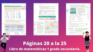 Páginas 20 a la 25 libro de matemáticas 1 grado secundaria [upl. by Deanne]