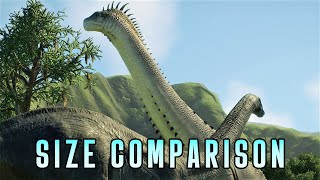 SIZE COMPARISON NEW ALAMOSAURUS Size Compared to ALL Sauropods  Jurassic World Evolution 2 [upl. by Adivad]