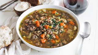 Traditional Beef and Barley Soup Recipe [upl. by Barby550]