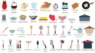 List of Essential Kitchen Utensils  Learn Names of Kitchen Tools in English [upl. by Sesilu]