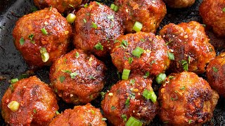 HoneySriracha Turkey Meatballs  The Perfect Spicy Appetizer [upl. by Halette213]