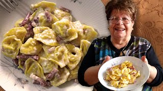 Enjoy Leondinas cappelletti with cream and speck  Pasta Grannies [upl. by Heyde195]