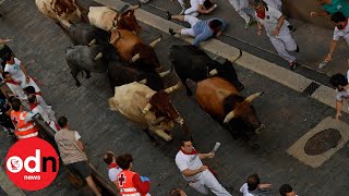 First Bull Run In Pamplona At Least Five Injured At San Fermin Festival [upl. by Attiuqram757]