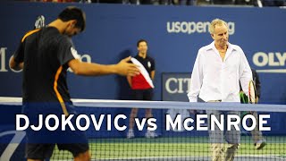 Novak Djokovic challenges John McEnroe to a match  US Open 2009 [upl. by Lessirg236]